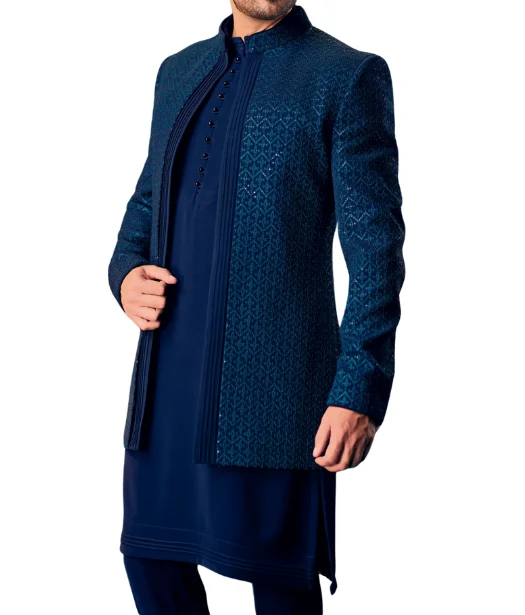 Teal & Blue Bandhgala Set