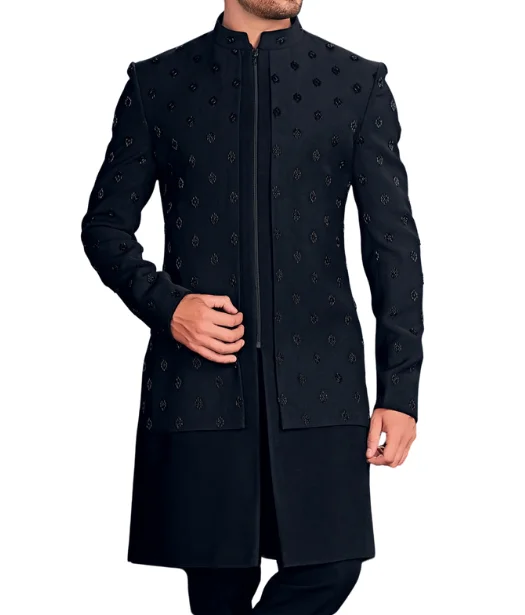 Black Open Bandhgala Set