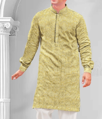 Golden Yellow Textured Kurta