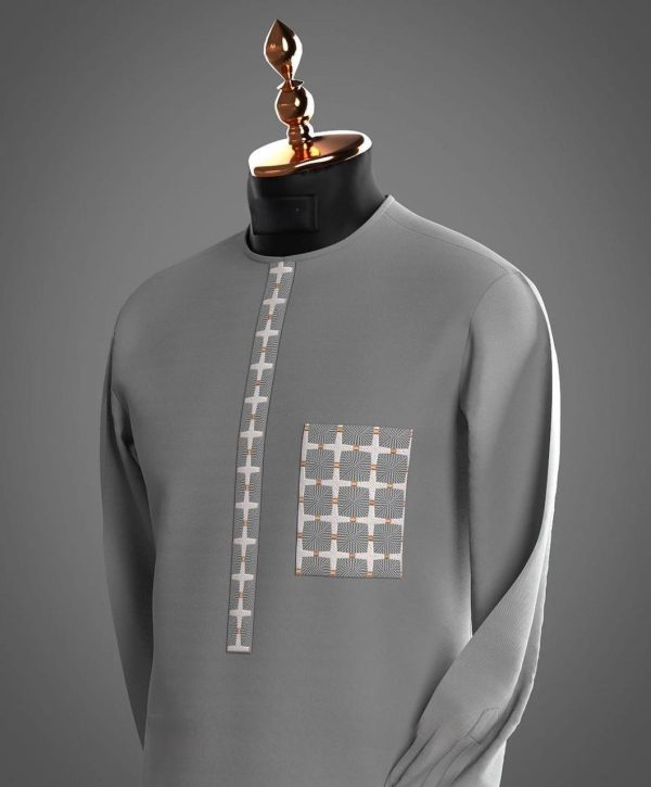 Grey Checkered Pocket Kaftan
