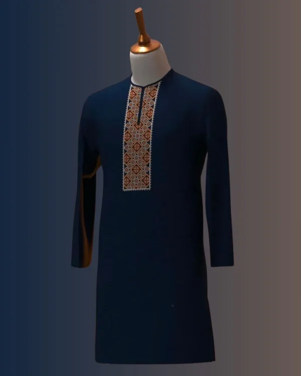 Navy Blue Geometric Panel Kaftan